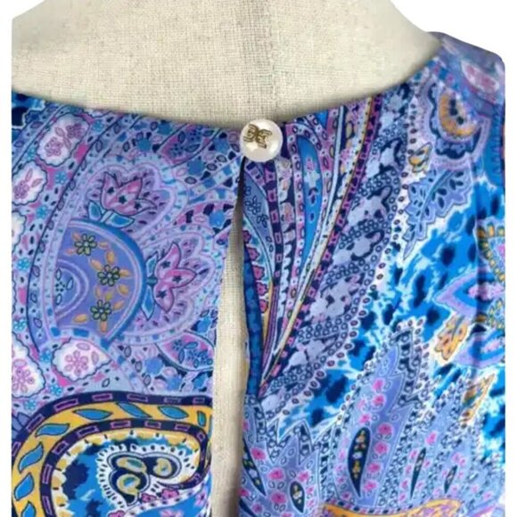 NWT Sam Edelman Summer Paisley Ruffled Midi | Blue Multi Asymmetrical Hem | Sz 4 - Picture 14 of 15